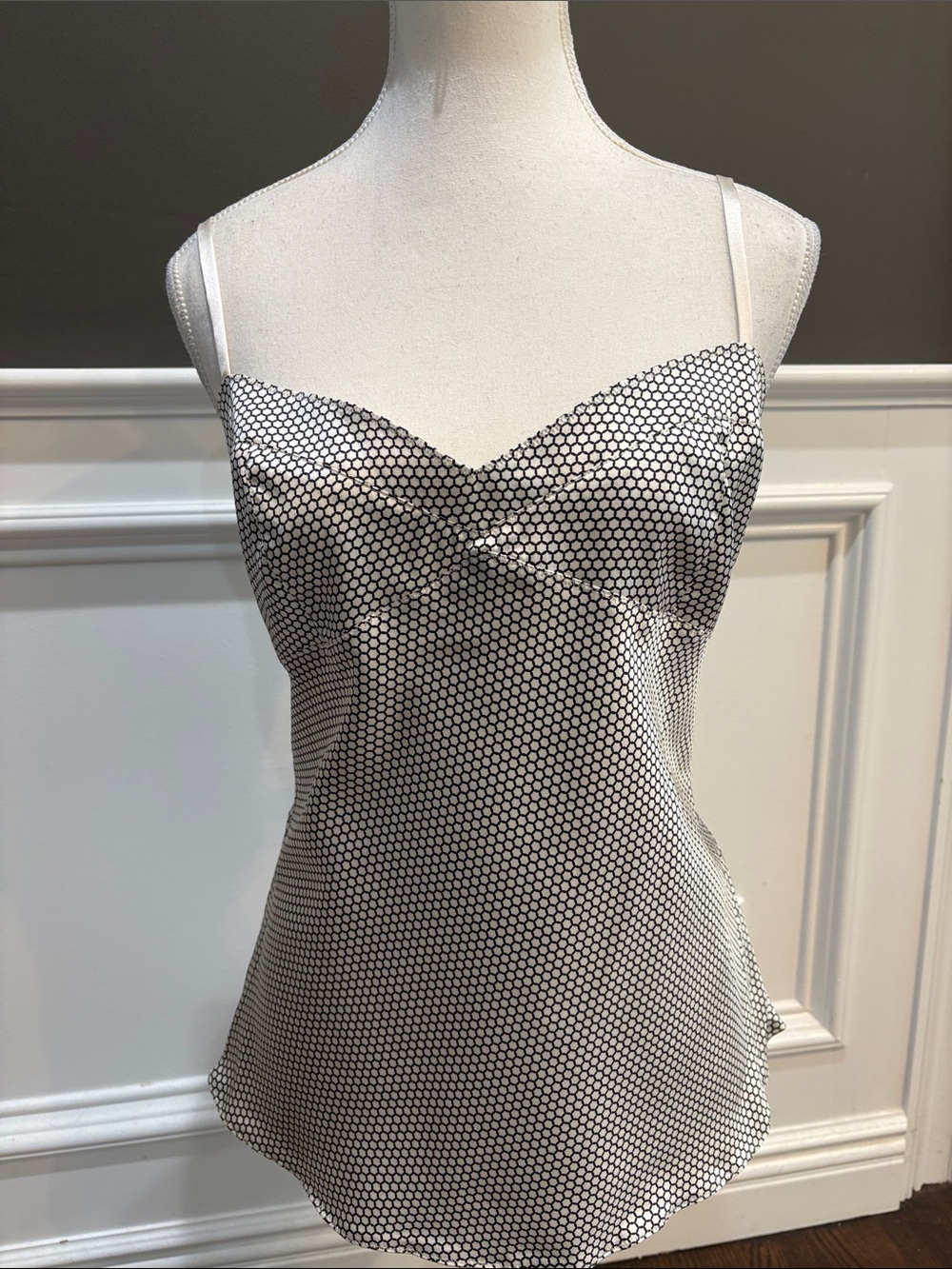 Express Black Dot on White 100% Silk Camisole